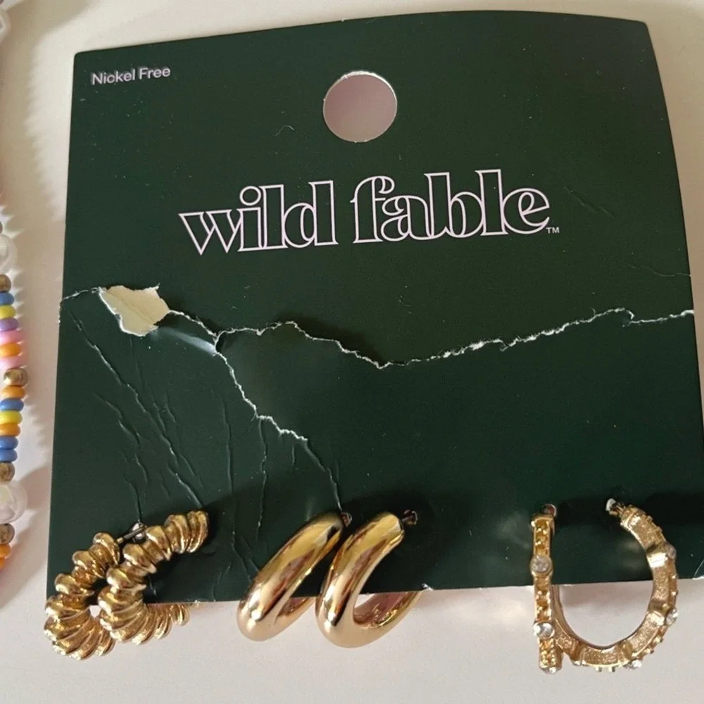Art Class And Wild Fable Necklaces Hoop Earrings Bundle Gold Tone Colorful